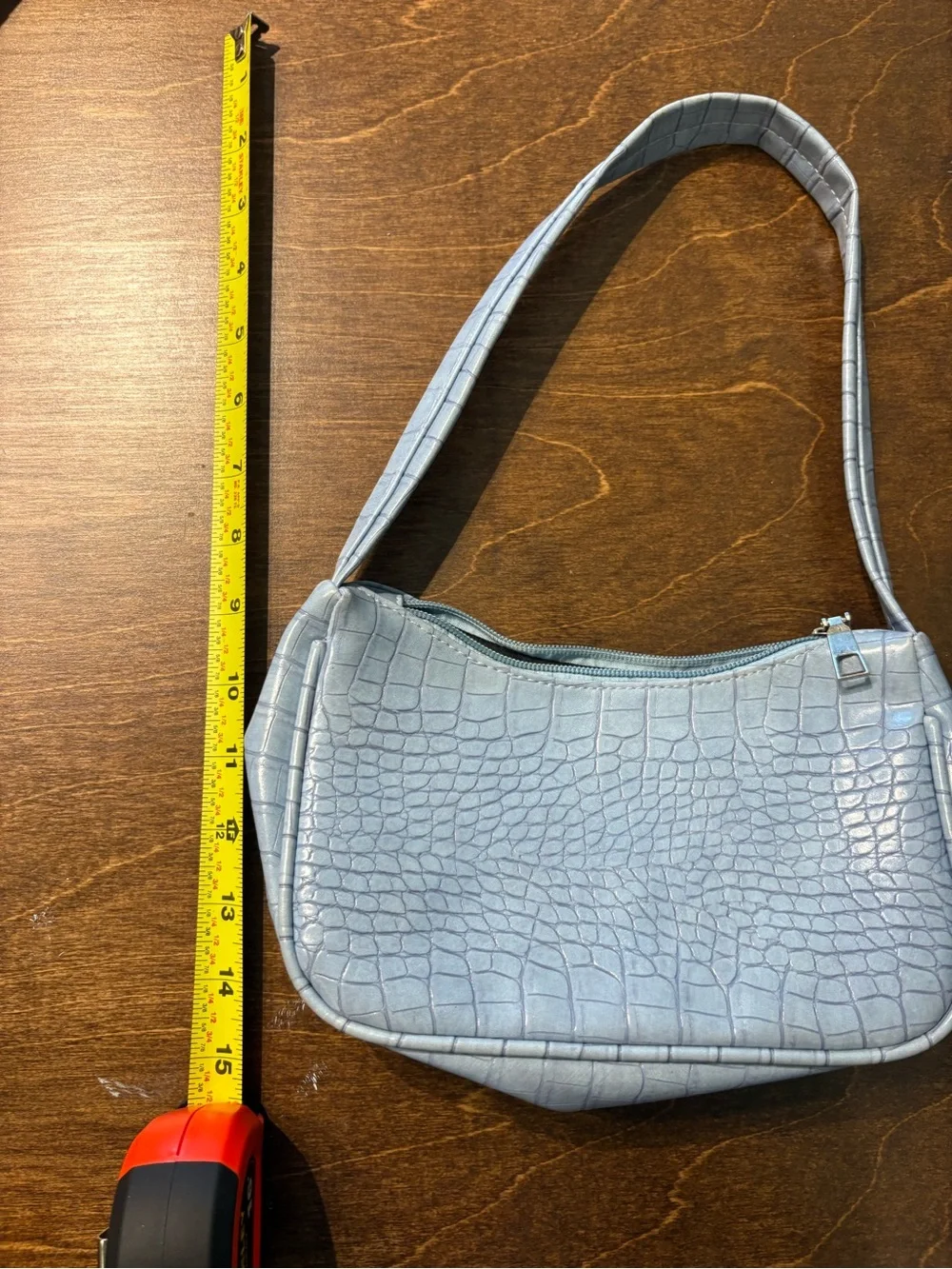 Blue Croc-Embossed Shoulder Bag for Women